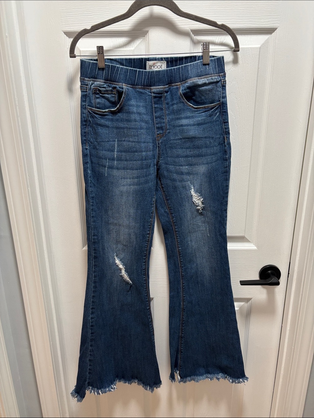 Tricot Dark Blue Distressed Flare Jeans for Women